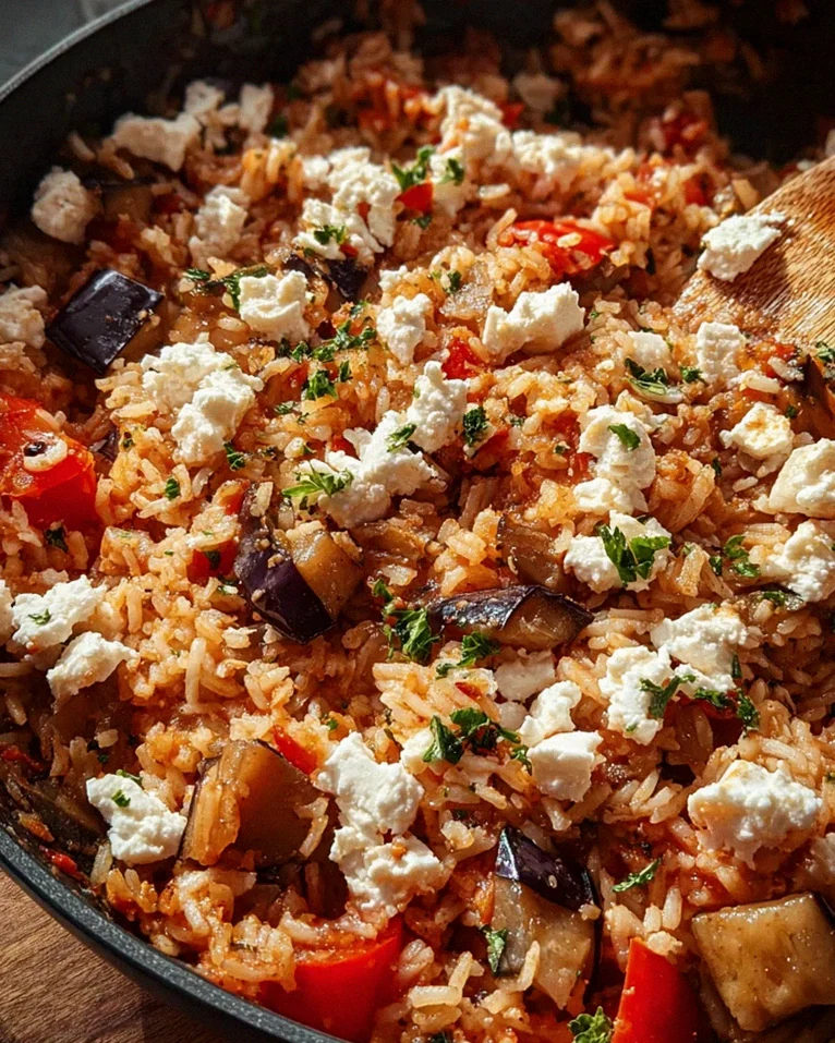 Auberginen-Reispfanne mit Feta