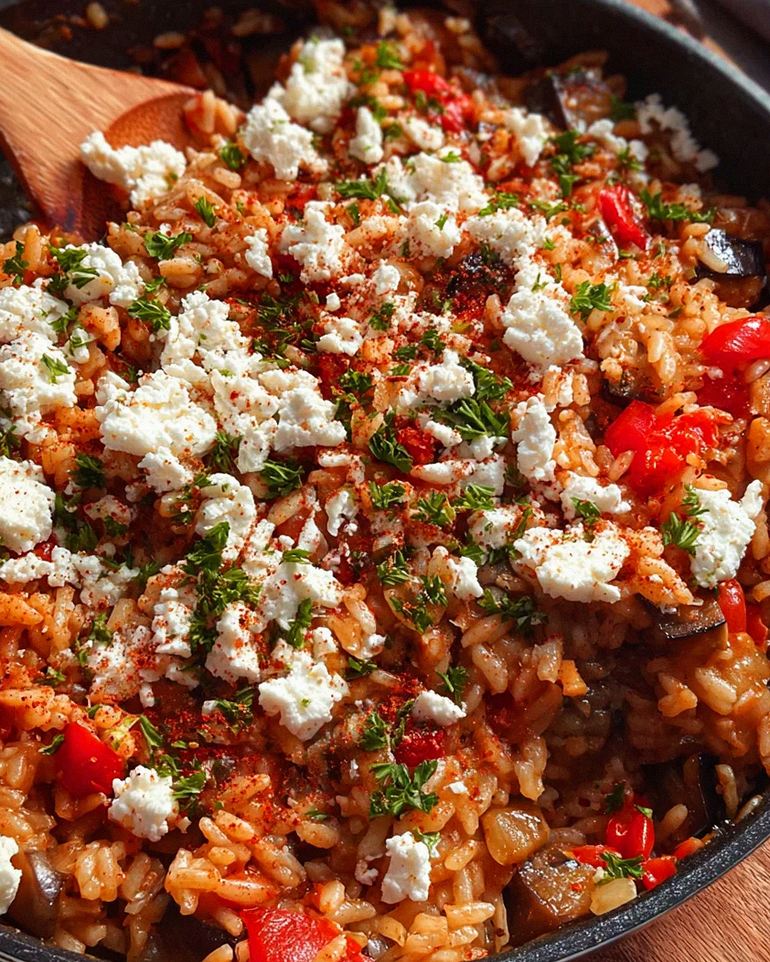 Auberginen-Reispfanne mit Feta – Schritt 1