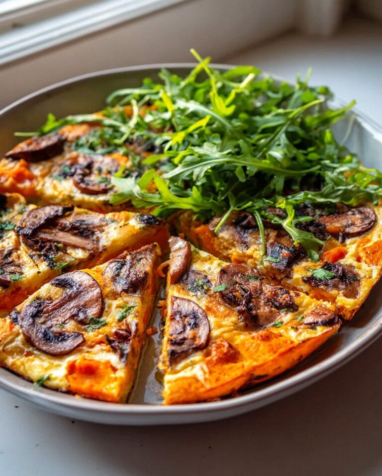 Gesunde Süßkartoffel Pilz Frittata Bowl mit Rucola-Kick