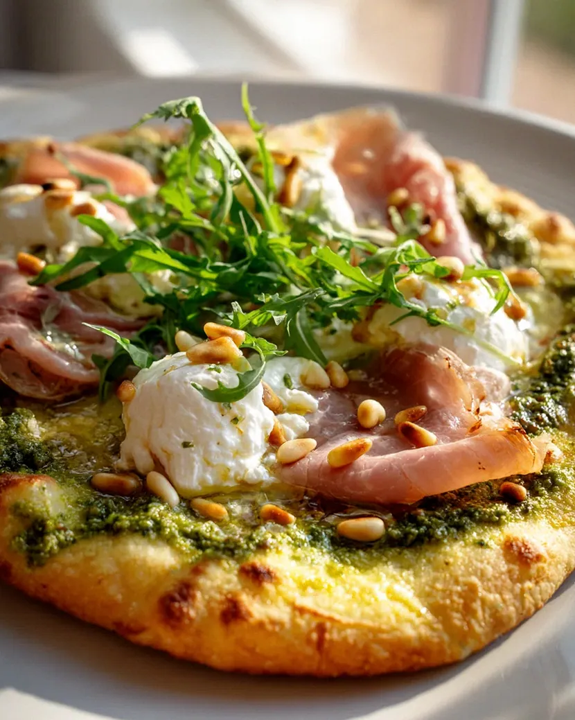 Unglaubliches Pesto Beef turkey ham Burrata Flatbread Rezept – Schritt 1