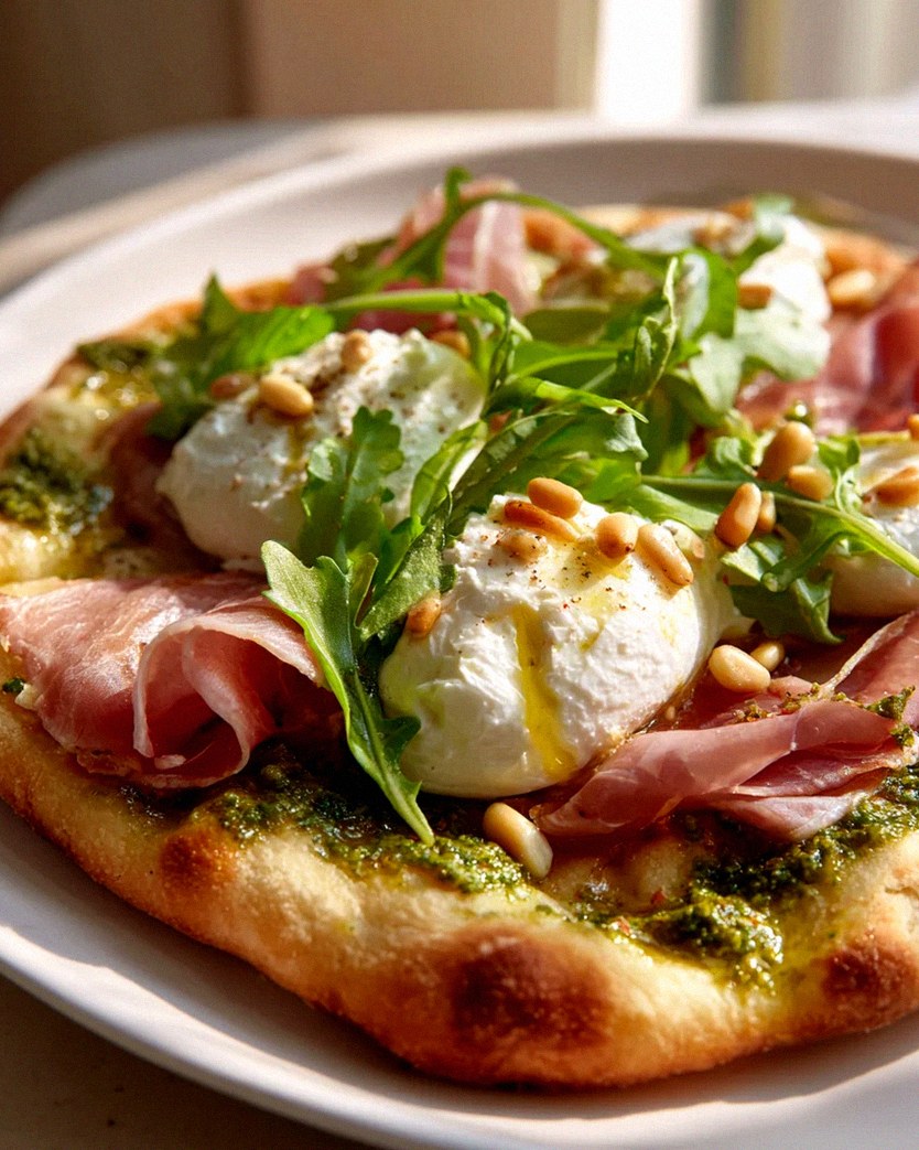 Unglaubliches Pesto Beef turkey ham Burrata Flatbread Rezept – Schritt 2